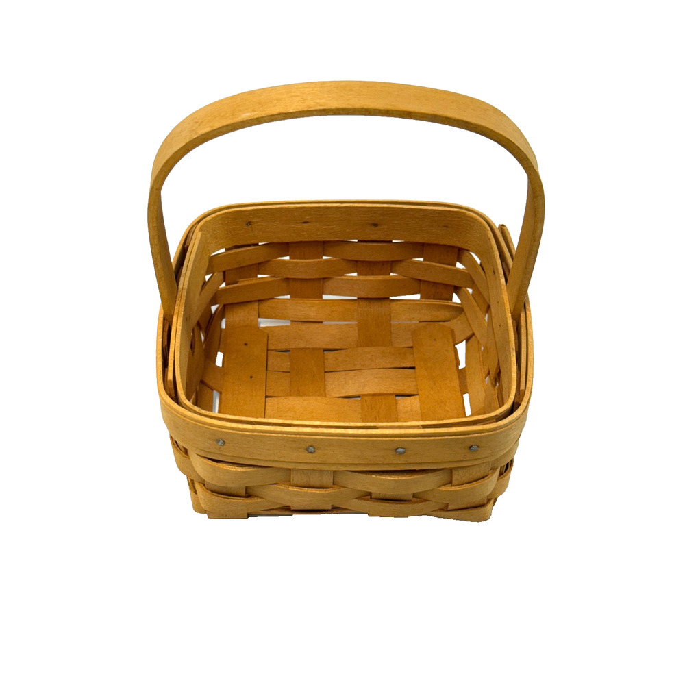 2001 Longaberger Tarragon Basket Stationary Handle Vintage 5.5"L x 5.5"W x 2.5"H